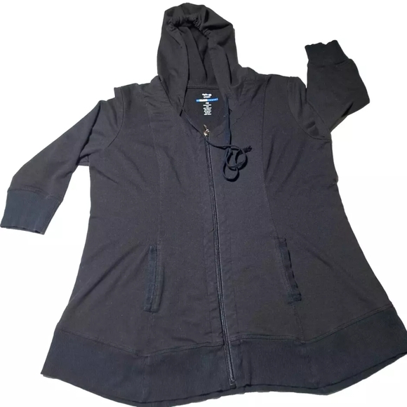STYLE & CO Sport Relaxed Essentials Black Hoodie Size PM 3/4 Sleeve Full Zip EUC - Picture 2 of 12
